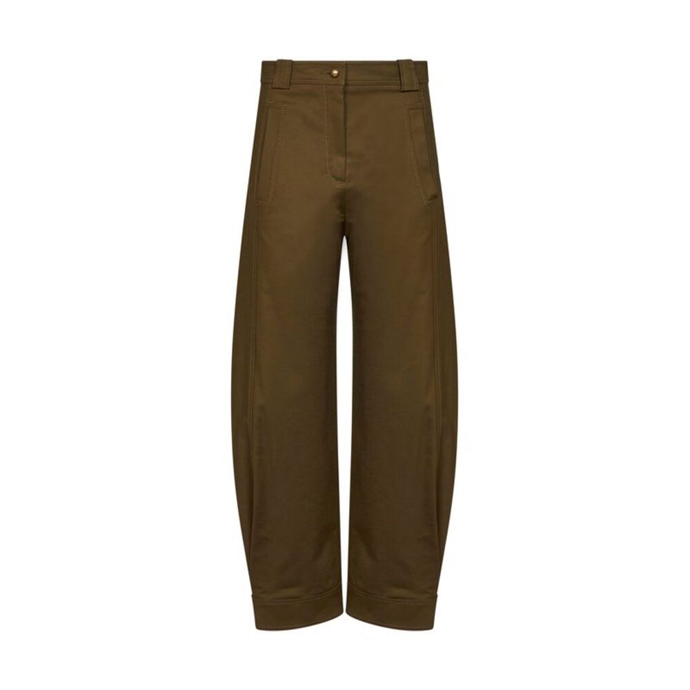 Max Mara Women Khaki Green Stretch Canvas Mxmadorni Barrel-Leg Trousers